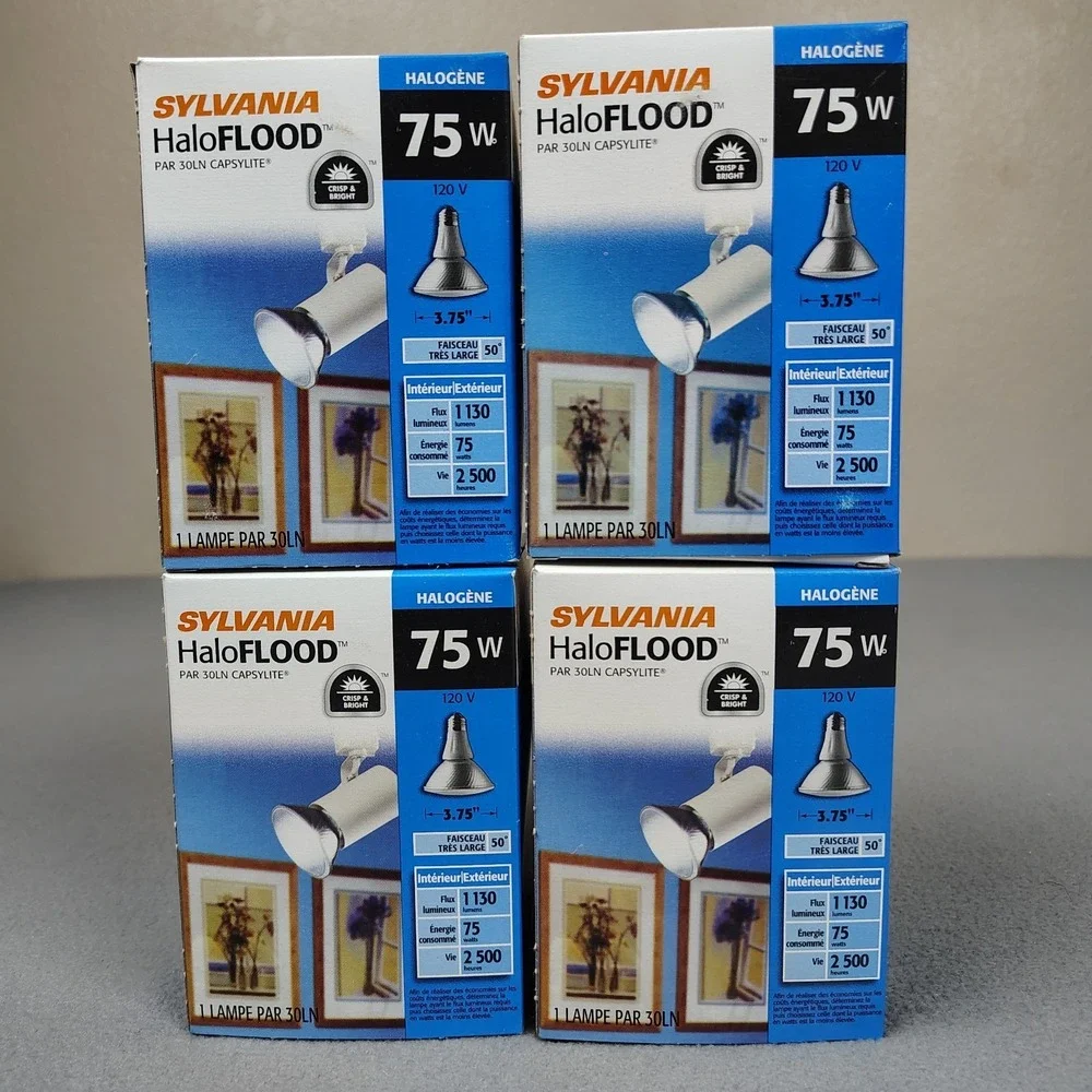 Sylvania Halo Flood Par 30 Light Bulbs 75W 4 Pack 50⁰ Wide Indoor Outdoor 3.75